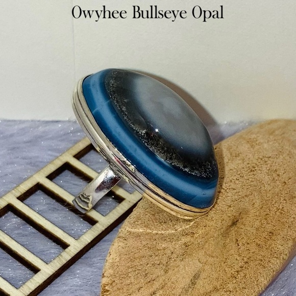Owyhee Bullseye Blue Opal Gemstone Chunky Handmade Ring - Picture 6 of 7